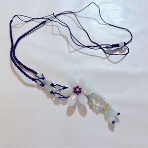 White Jade Flower Necklace on Adj Cord 22” Gorgeous Boho Festival